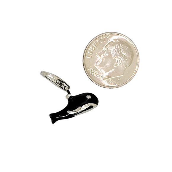 Rhodium Plated Sterling Silver Black Enamel Killer Whale Charm - Picture 3 of 4